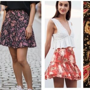 NEW•S-M•Zen Bohemian Piper Pink & Black Paisley A-Line Mini Skirt
